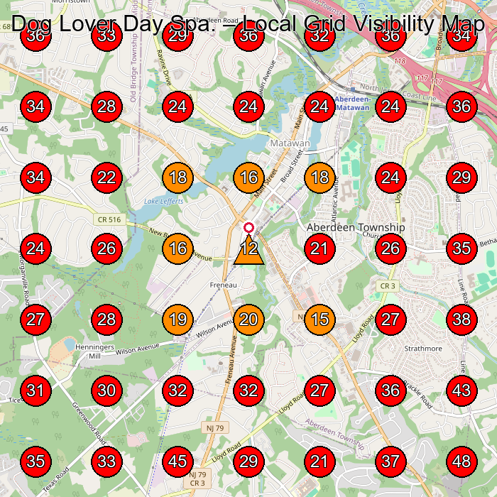 Dog Lover Day Spa. GeoGrid visibility map for Home Builder in None